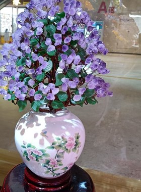 紫水晶发财树黄水晶摇钱树家居摆件客厅玄关酒柜店铺开业乔迁送礼