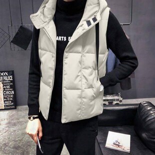 2024新款羽绒棉马甲男款年轻冬季马甲男秋冬款黑轻薄坎肩连帽学生