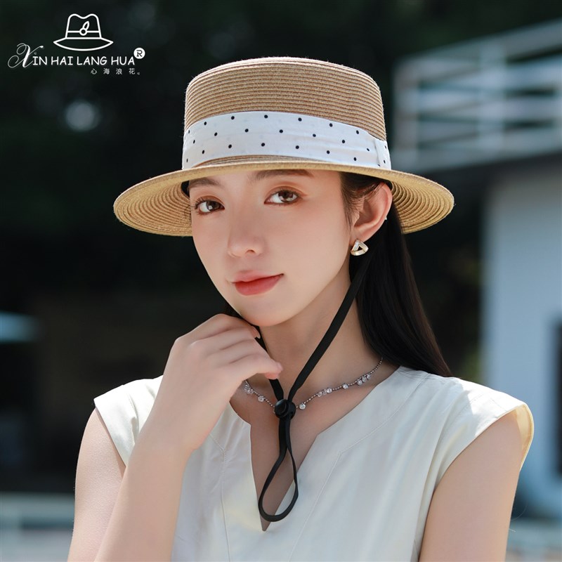 夏季平顶遮e阳草帽女出游海边度假沙滩礼帽时尚洋气百搭防晒太阳