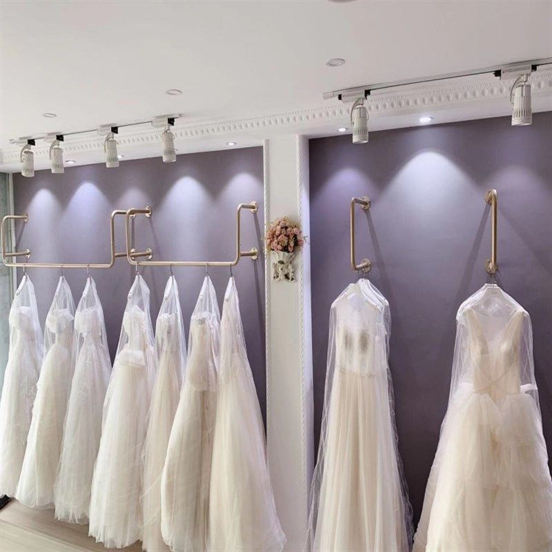 服装店展示架金色铁艺侧挂货架上墙吊顶陈列架U悬挂衣架女装吊架