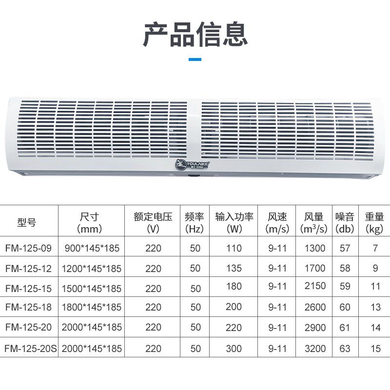 优莱克冷库门风幕机商用静音1.8米门头风帘机1.5米空气幕扇0.9米
