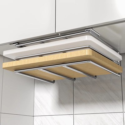 不锈钢厨房壁挂式置物架吊柜下菜板砧板锅盖放置架保鲜膜收纳层架