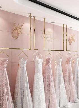 不锈钢婚hy-623纱礼服顶展架女服示装店墙U型挂衣杆金色吊悬挂衣