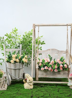 秋千户外庭院摆件实木ins森系自然角橱窗展示花桶花器摆设布置品