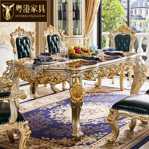 欧式大理石餐桌椅组合美式大小户型全实木长方形餐V厅饭桌家用餐
