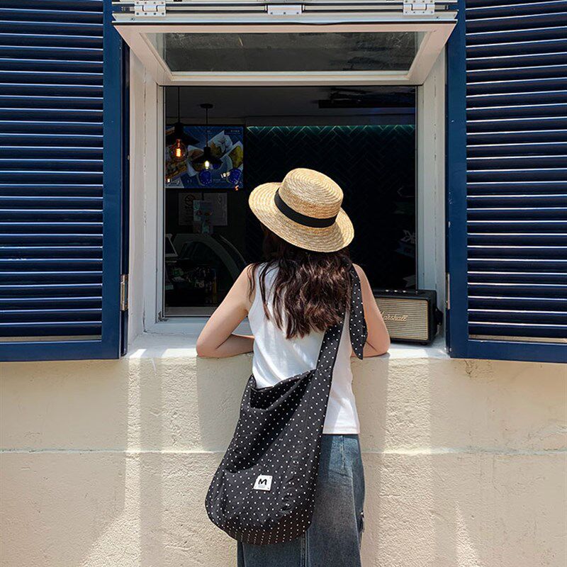 幸运商店韩系ins波点豹纹绑带E斜挎帆布包单肩大容量包包女