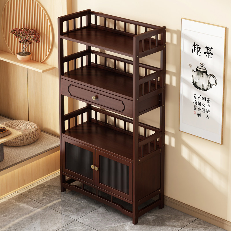 博古架实木中式茶水柜办公室茶柜家用茶叶架桌边柜茶具收纳储物柜