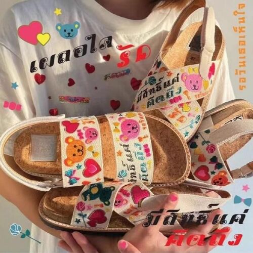 小众手工卡通刺绣凉鞋o女2025夏季新款网红度假风超火一字带沙滩