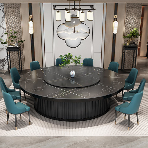 岩板隐形电磁炉一体火锅桌子商用酒店大理石火锅店圆桌椅15人20人