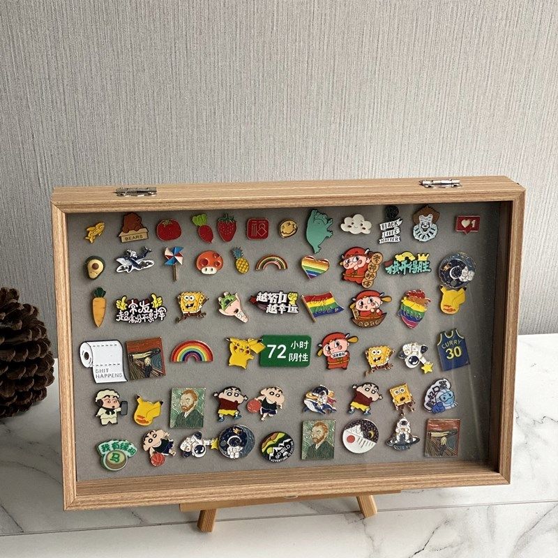 大号木纹原木色徽章收纳盒海绵可拿出纪念车标胸针收藏整理展示架,收纳整理,桌面收纳盒,淘宝优惠券,粉丝福利购,淘宝优惠卷