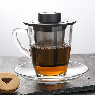 finum玻璃水杯不锈钢过滤玻璃杯J办公创意泡茶杯茶水分离