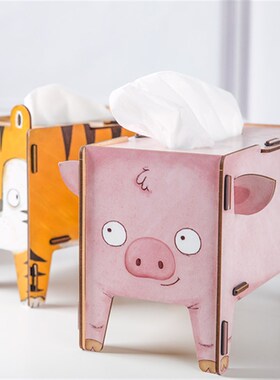 德国原产Whu木质手工DI创意组装动物纸巾餐巾纸盒小猪纸盒