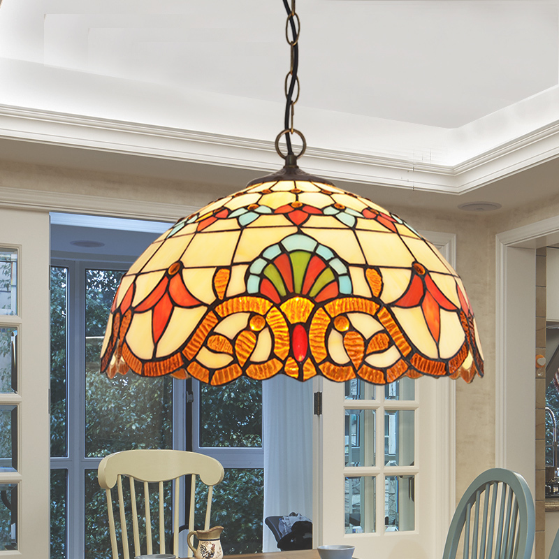 欧式复古彩色玻璃酒吧西创意田园卧室玄关琉璃巴洛克风格吊灯