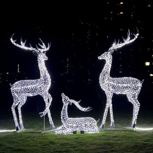 不锈钢镂空梅花鹿雕塑铁艺动物售楼处广场草坪摆件花园林景观装 饰