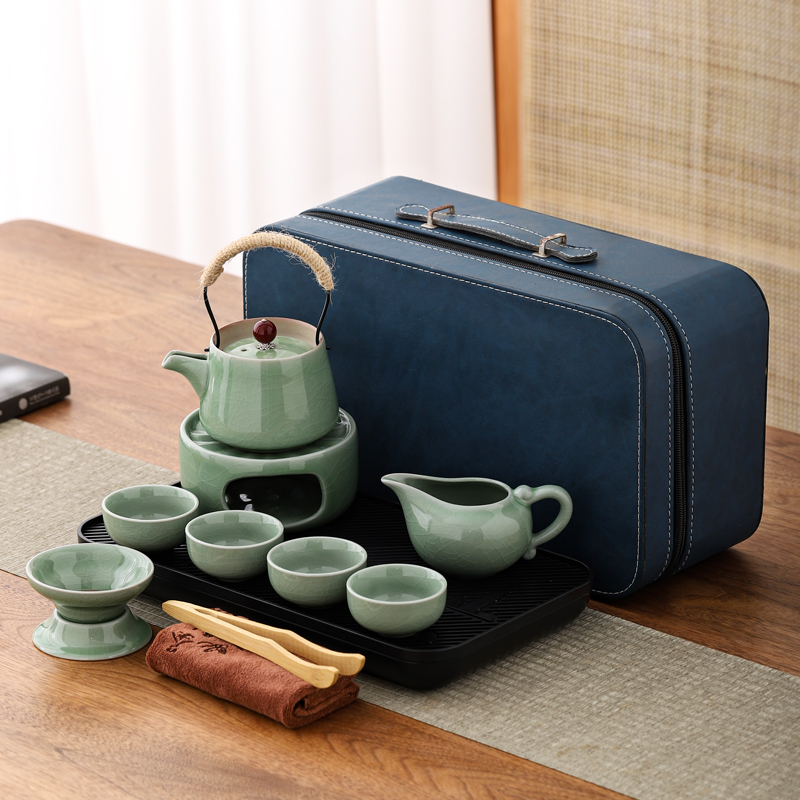 哥窑旅行茶具套装便携式温茶炉功夫茶具户外家用蜡烛温茶器暖茶炉