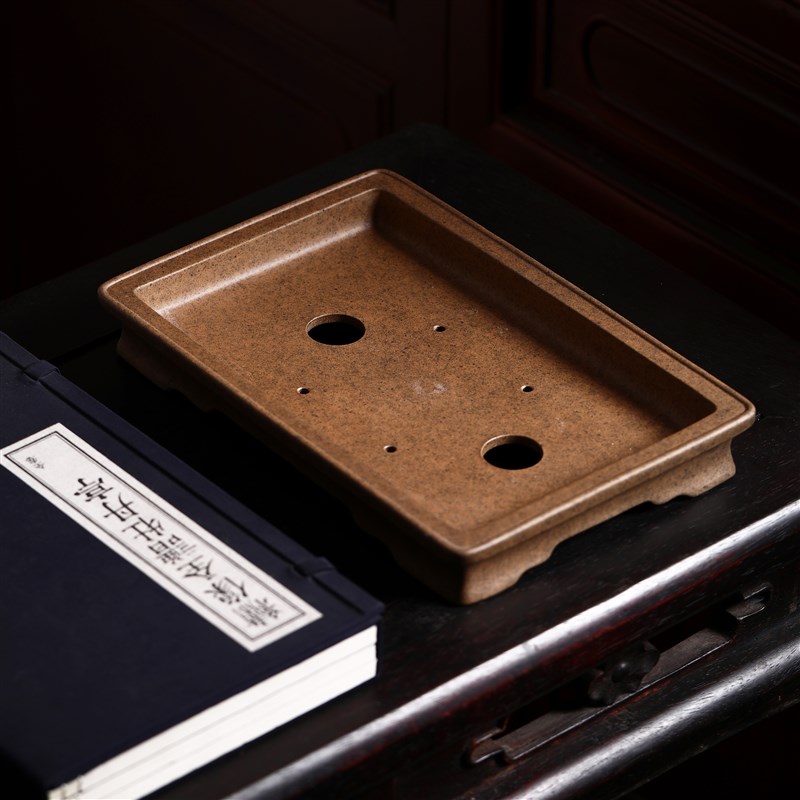 紫砂花盆唯珍家柴烧无孔还原烧山水假山石水盆矮桥式盆景盆案台