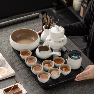 家用客厅办公室陶瓷 功夫茶壶泡茶神器黑白懒人全自动防烫茶具套装