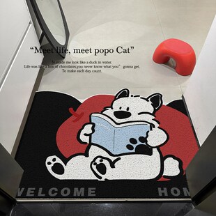 入户门地垫2024新款进门家用卡通黑猫防滑耐脏玄关丝圈脚垫可裁剪