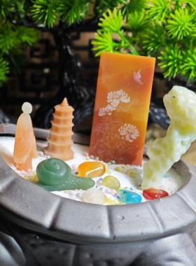 整体13x15cm文雅清供摆件人物蜗牛塔菊花牌 太湖石一图一物带盆出