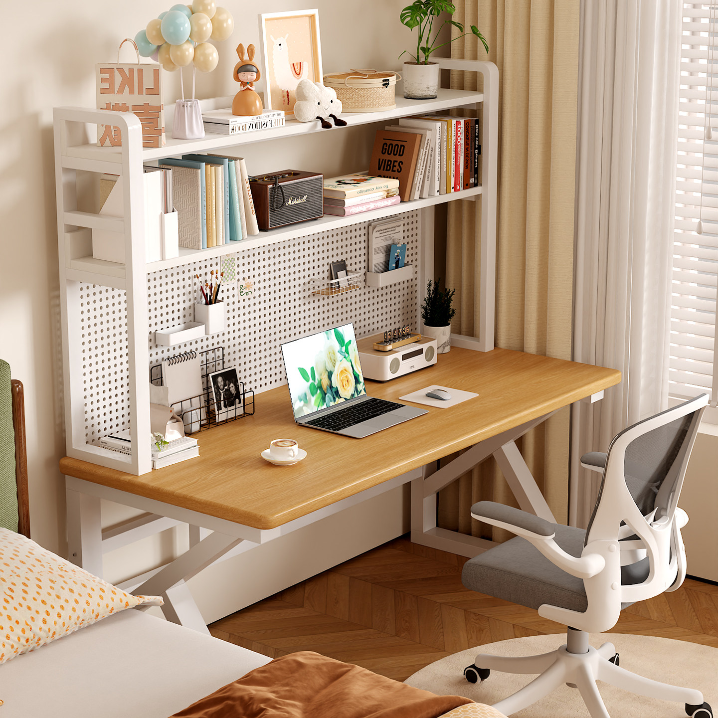 儿童实木学习桌洞洞板书架一体桌初高中学生家用写字桌书桌椅套装,住宅家具,儿童学习桌,淘宝优惠券,粉丝福利购,淘宝优惠卷