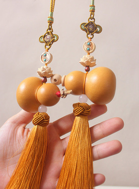 中国结开口天然葫芦挂件入户门对门口对卧室玄关黄色流苏莲花挂饰