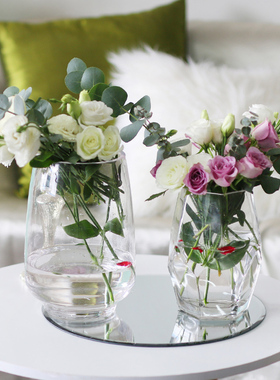 新中式透明大红色玻璃花瓶新年节庆乔迁婚房装饰水培插花客厅摆件