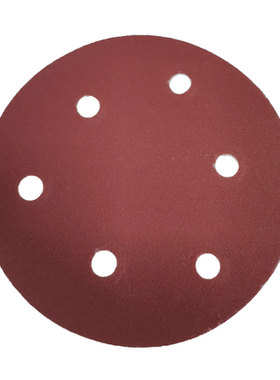 红色5寸6孔圆盘植绒砂纸片气磨机干磨砂纸气动打磨6洞沙皮125沙纸