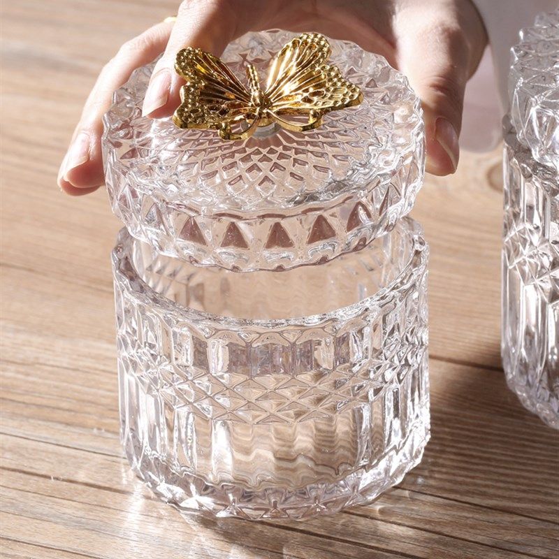 家用玻璃牙签筒牙线收纳盒装饰盒棉签筒创意蝴蝶客厅摆件高颜值大,家居饰品,储物罐,淘宝优惠券,粉丝福利购,淘宝优惠卷