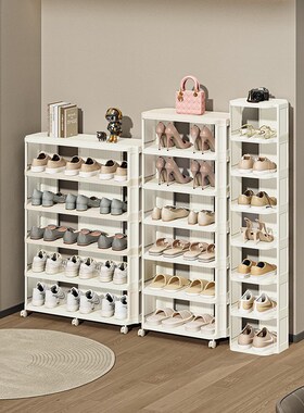 鞋架美容院欧式白色轻奢酒店高端鞋柜可收纳折叠多层带滑轮可移动