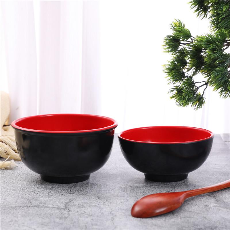 10个装密胺塑料餐厅饭店夜市快餐防摔商用汤粥米线碗黑红色小饭碗