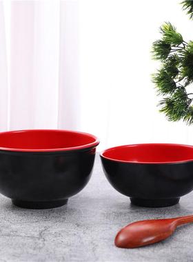 10个装密胺塑料餐厅饭店夜市快餐防摔商用汤粥米线碗黑红色小饭碗