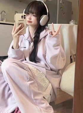 紫色连帽卫衣初早秋季薄外套女2025新款韩系穿搭上衣慵懒宽松开衫