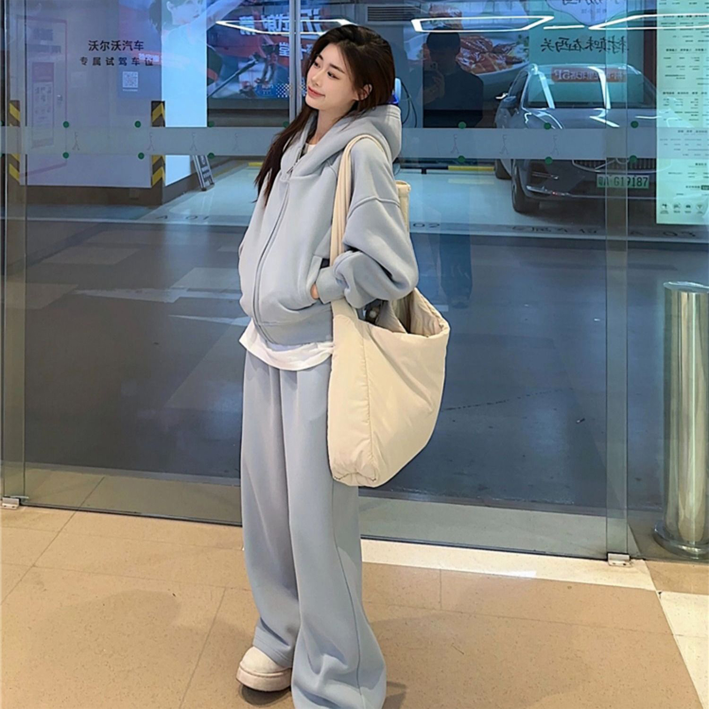 盐系少女休闲运动服套装女秋冬韩系慵懒风连帽开衫卫衣时尚两件套