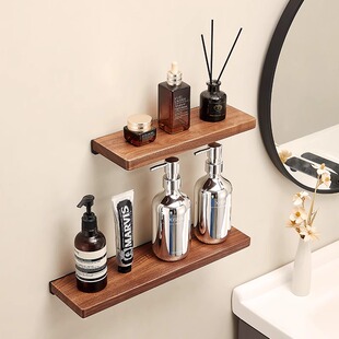 华美朗胡桃木浴室置物架实木化妆品墙上壁挂式收纳洗手间收纳架子
