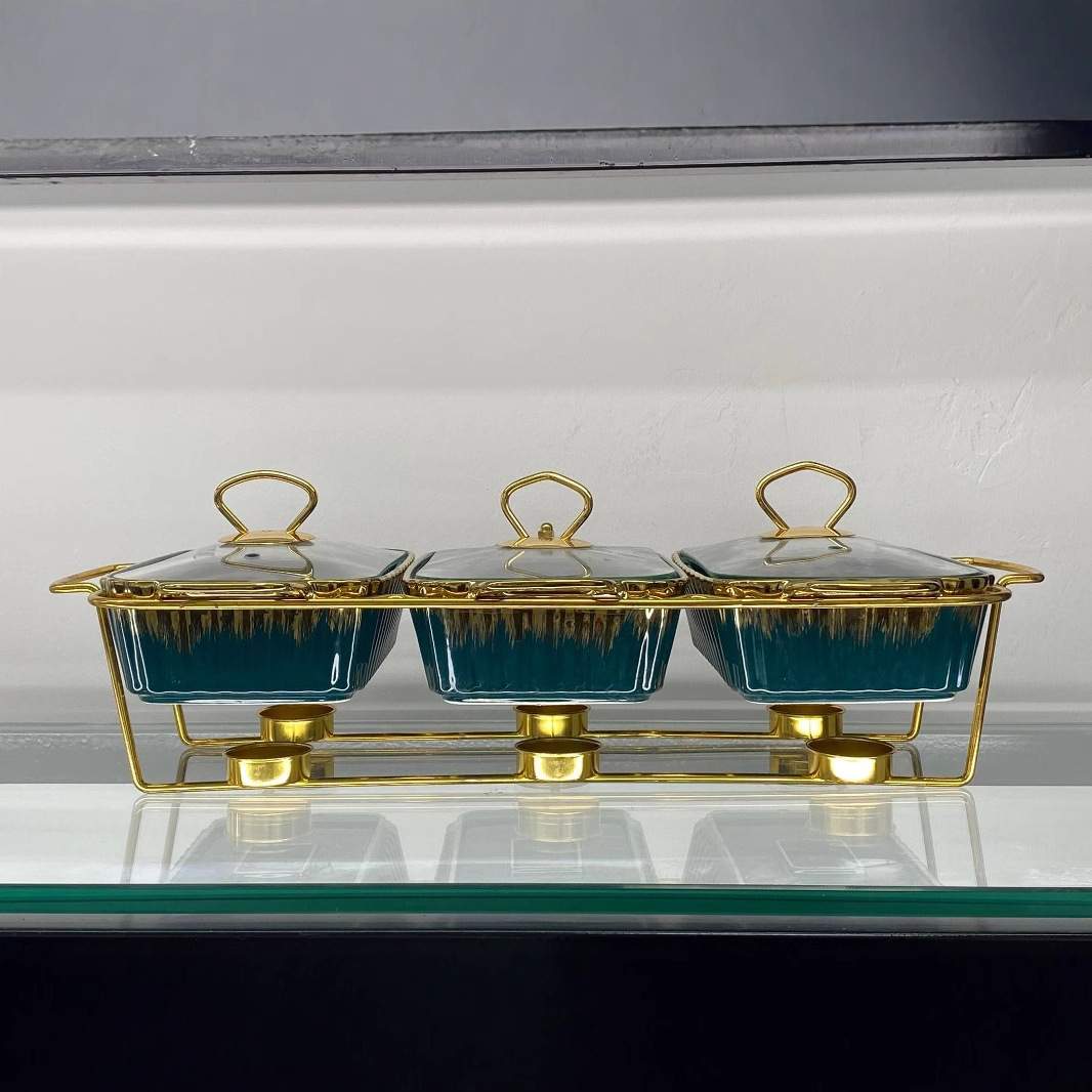 casserole三格双耳陶瓷烤盘餐具加热干汤锅3pcs/set bake ware