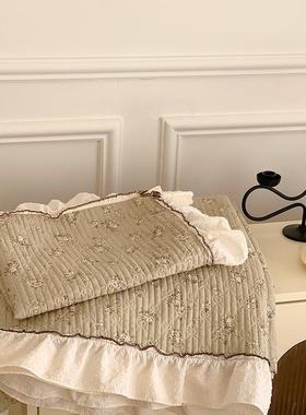 法式全棉提花花边床盖三件套高温酵素砂洗夹棉复古花卉床盖榻榻米