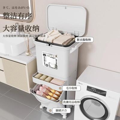 日式脏衣篓小推车带轮子脏衣服收纳筐双层带盖子脏衣篮置物架一体