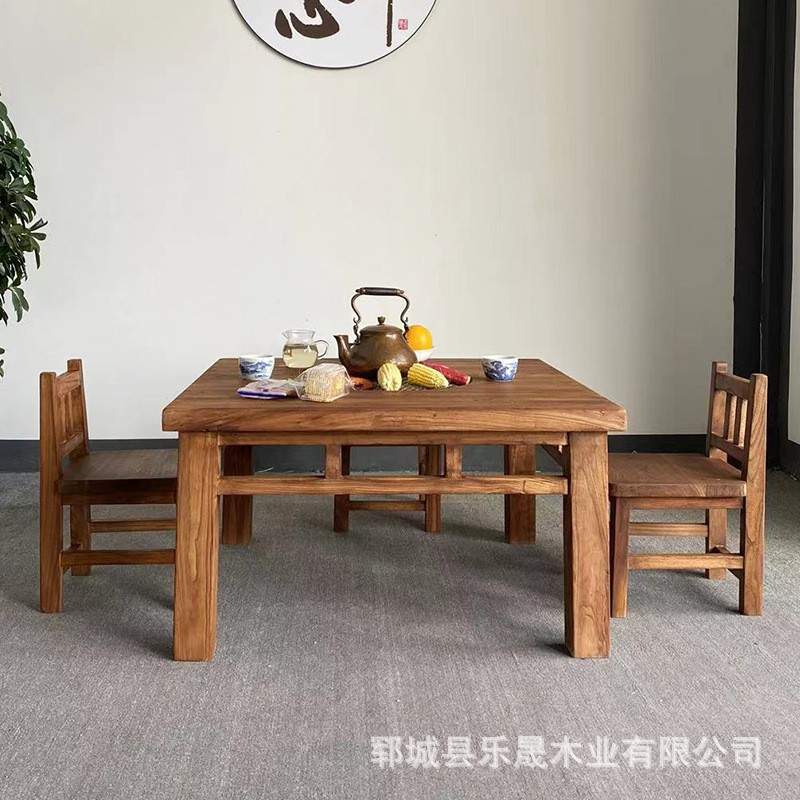 实木茶桌户外喝茶桌围炉茶桌茶台民宿火锅桌正方形桌椅组合