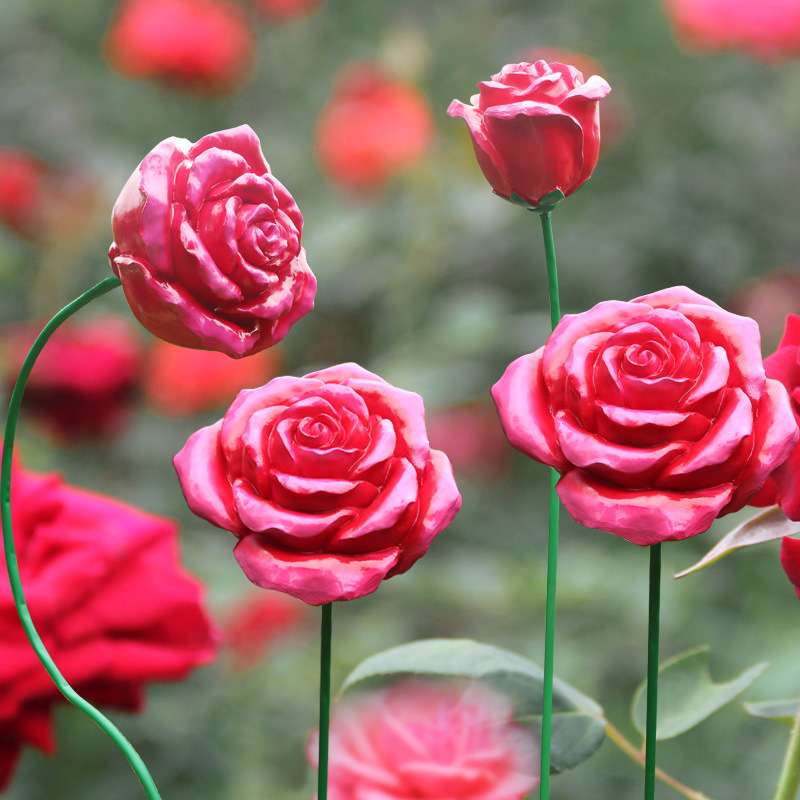 户外园林景观雕塑仿真玫瑰花玻璃钢工艺品摆件公园商场婚庆装饰品