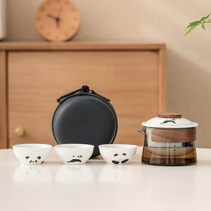 熊猫玻璃旅行茶具户外露营便携式快客杯一户三杯收纳包喝泡茶装备,特色手工艺,其他特色工艺品,淘宝优惠券,粉丝福利购,淘宝优惠卷