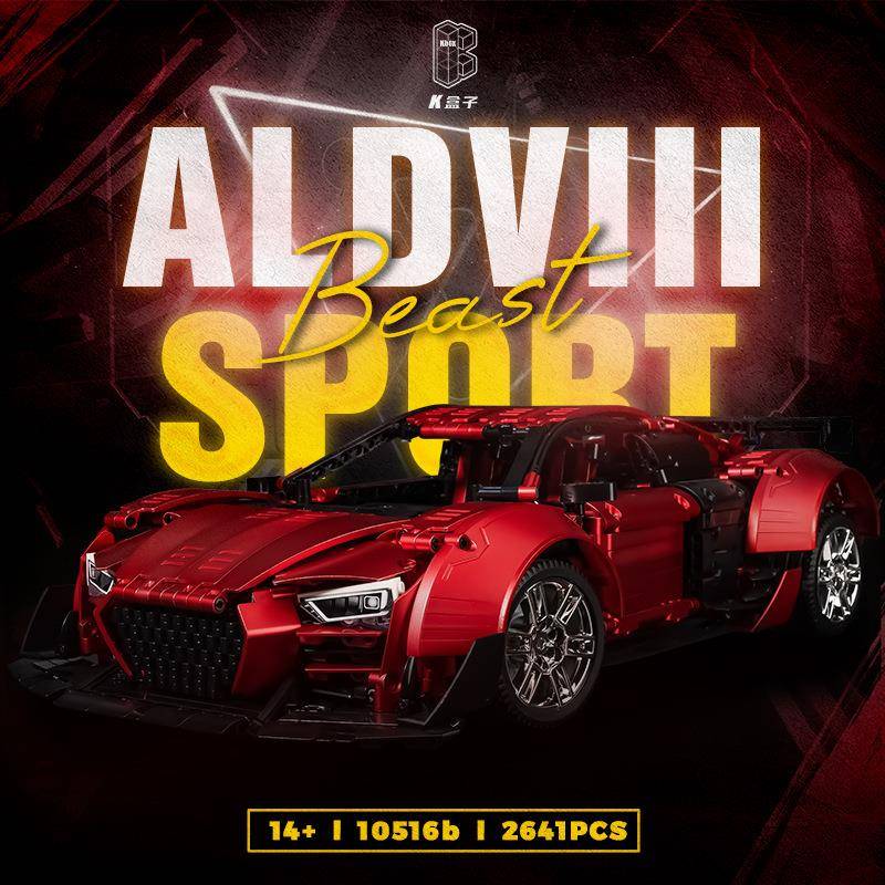 K盒子10516B奥笛R8低趴金属红电镀漆拼装积木跑车1:10模型玩具