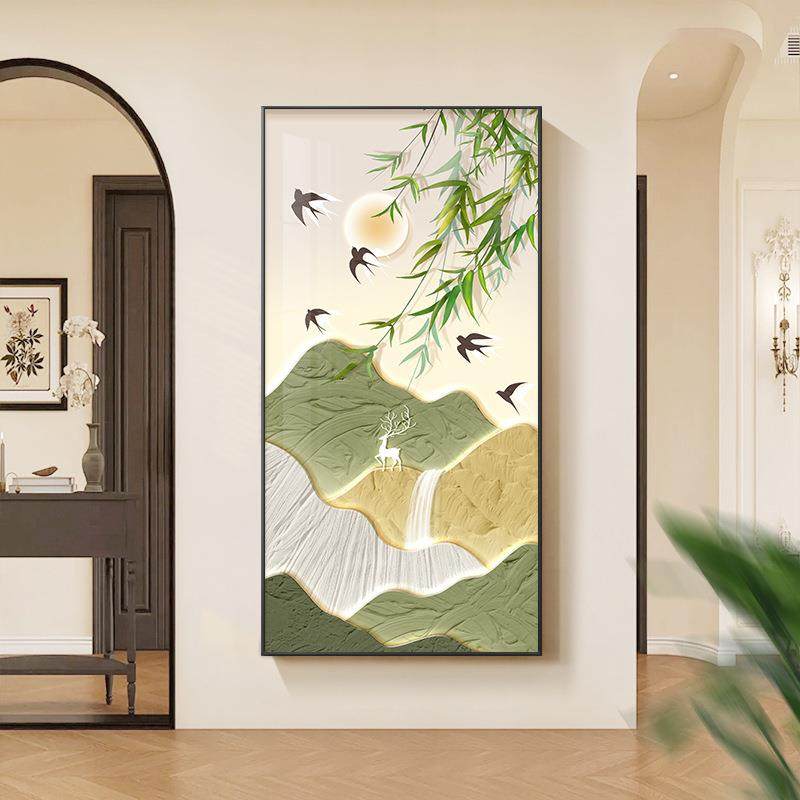 奶油风入户玄关装饰画砂岩肌理感走廊过道挂画现代简约高级感壁画