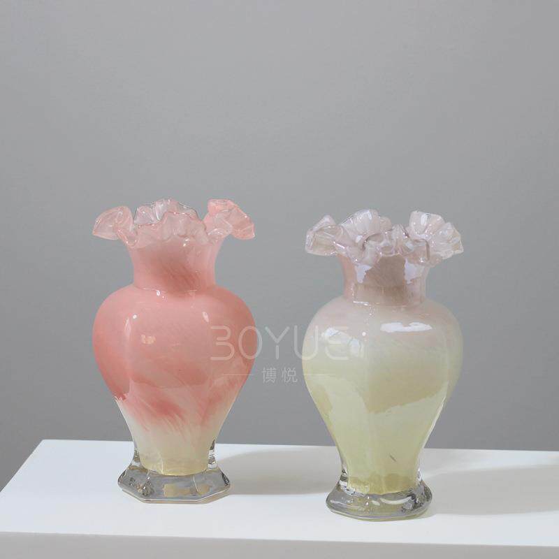 中古风奶油芬顿琉璃花瓶客厅餐厅家居水养鲜花干花桌面软装摆件