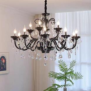 法式客厅吊灯复古水晶黑色中古风卧室主灯高级感设计师别墅楼梯灯