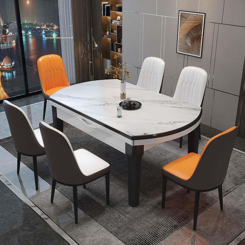 实木岩板餐桌椅组合伸缩折叠现代简约小户型家用可变圆桌吃饭桌子