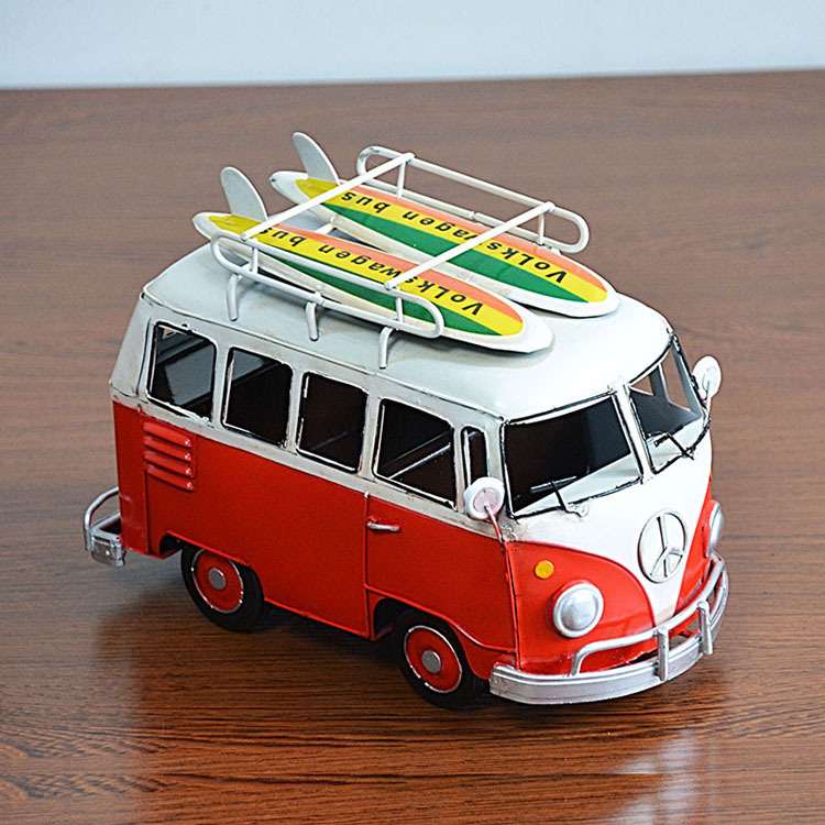 复古铁艺公交巴士模型纯手工汽车模摆件家居软装饰品摄影道具