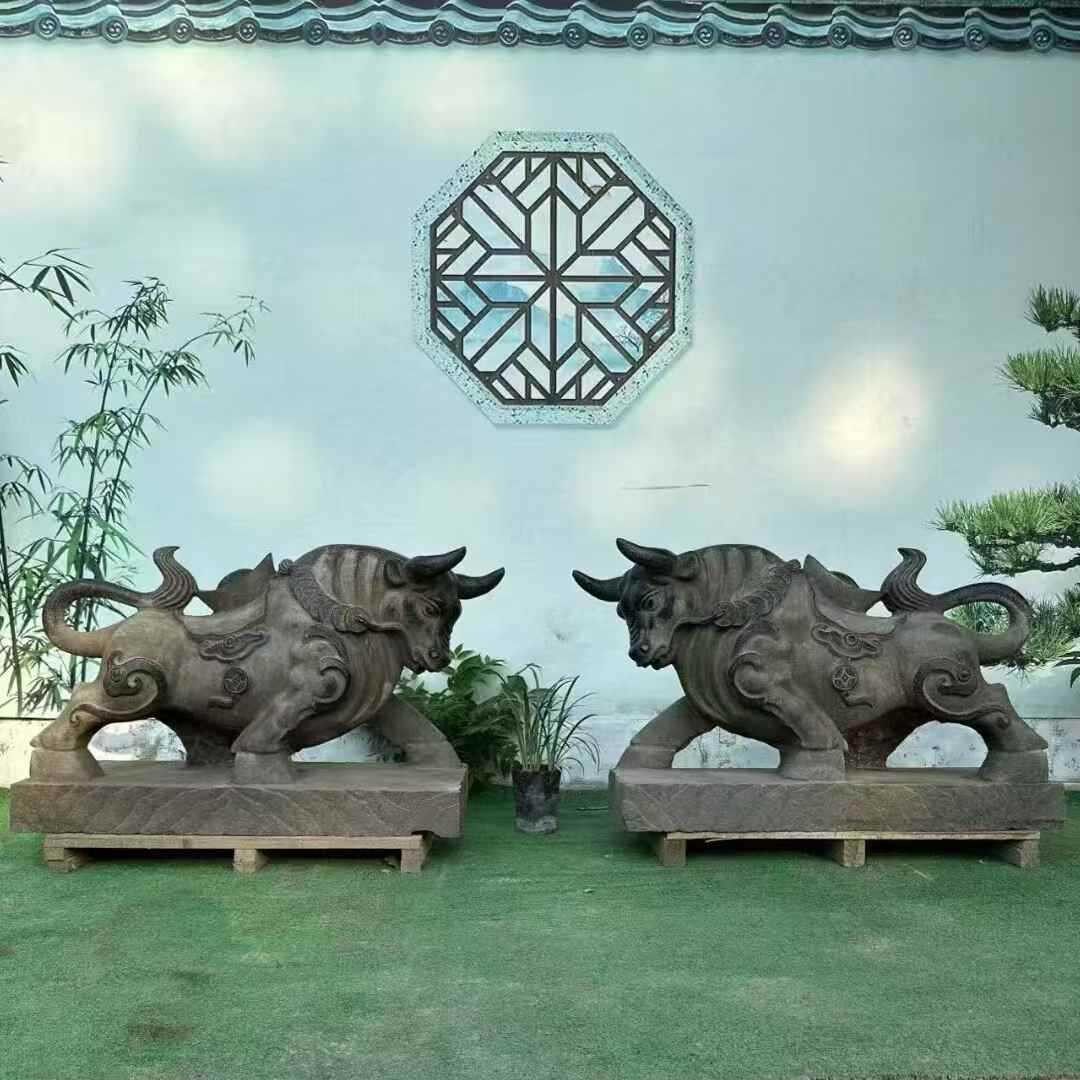 石雕牛工艺品摆件厂家供应石材雕刻石头元宝牛家居客厅装饰青石牛