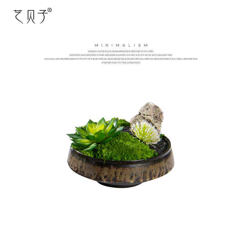 艺贝子仿真青苔绿植盆景茶几花架茶室博古架摆件新中式空间盆栽
