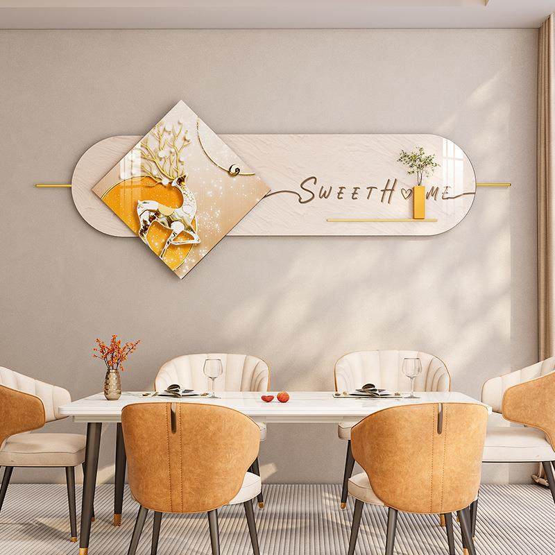 现代风餐厅晶瓷装饰画组合挂画轻奢背景圆形画墙面餐桌墙面饰品画