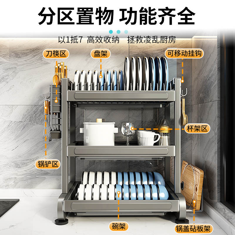 碗碟收纳层架厨房碗架沥水碗盘置物架家用碗筷收纳盒多功能双层碗